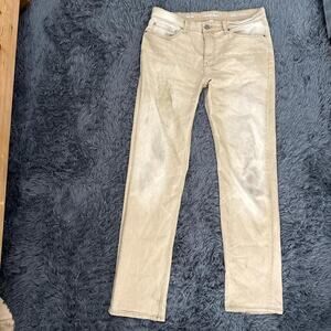 Cream and tan high waisted straight leg